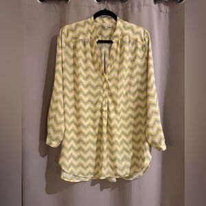 Tacera Yellow and White Zigzag Blouse